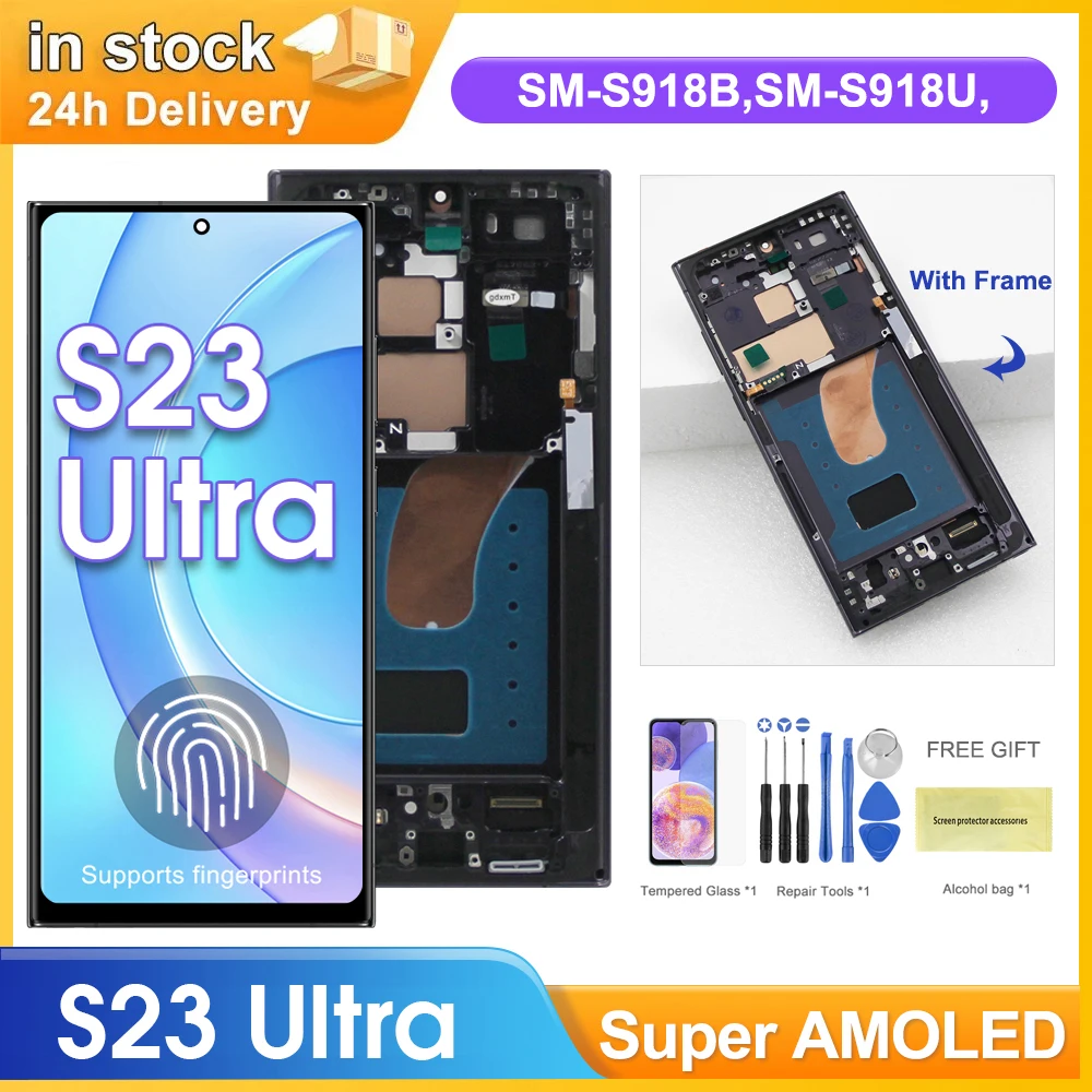 New! ?? 6.67" AMOLED Display Screen for Samsung Galaxy S23 Ultra S918B S918B/DS Lcd Display Digital Touch Screen with Frame