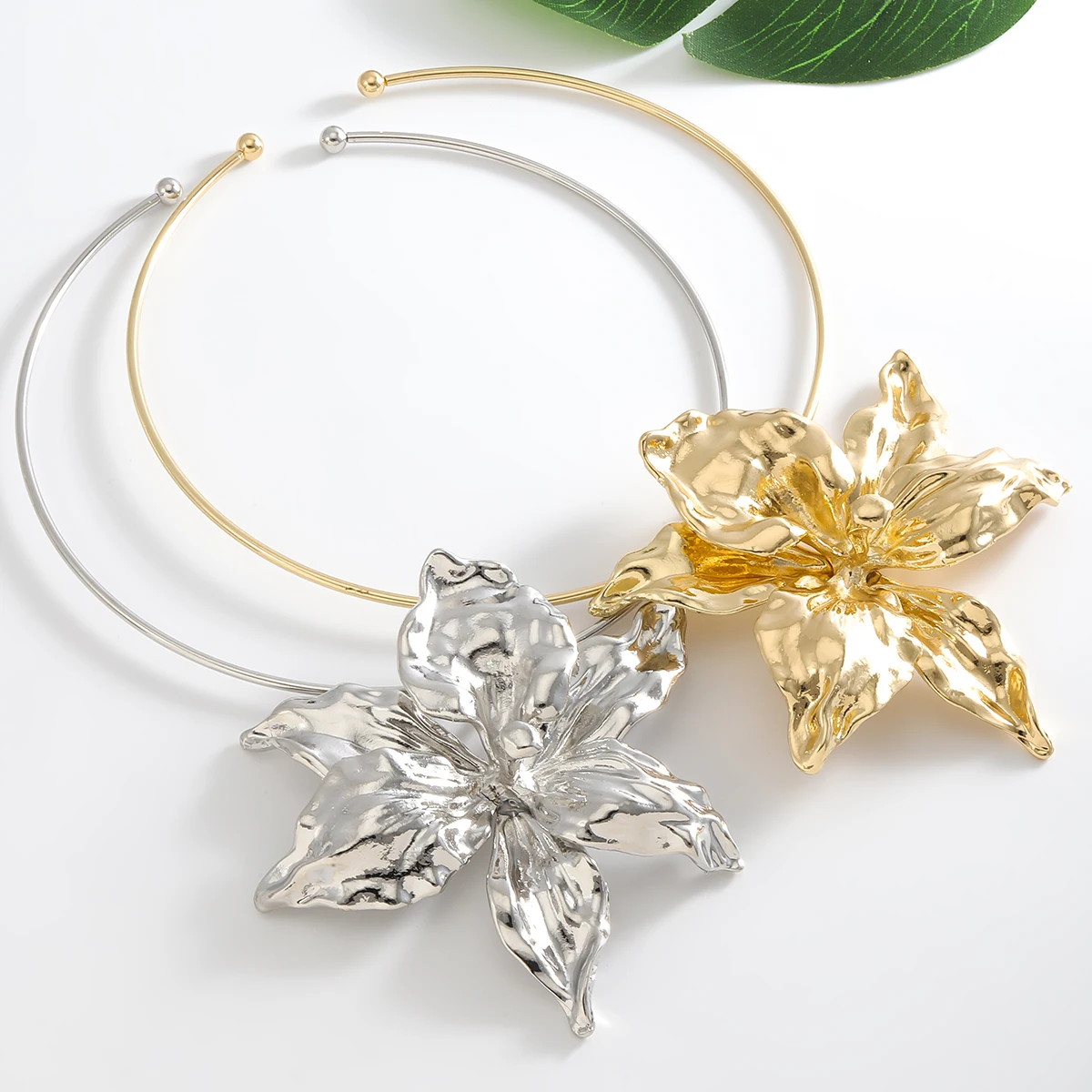 2024 New ZAA girlgo Fashion Heavy Metal Style Alloy Flower Collar Elegant & Noble Multiple Colors Available