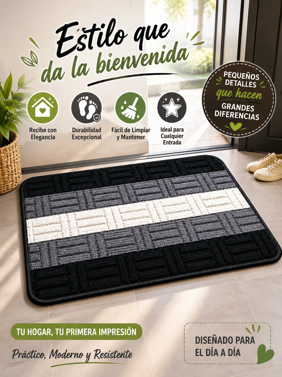 Tapis d'entrée antidérapant et absorbant pour porte, salle de bain et maison, disponible en 4 couleurs