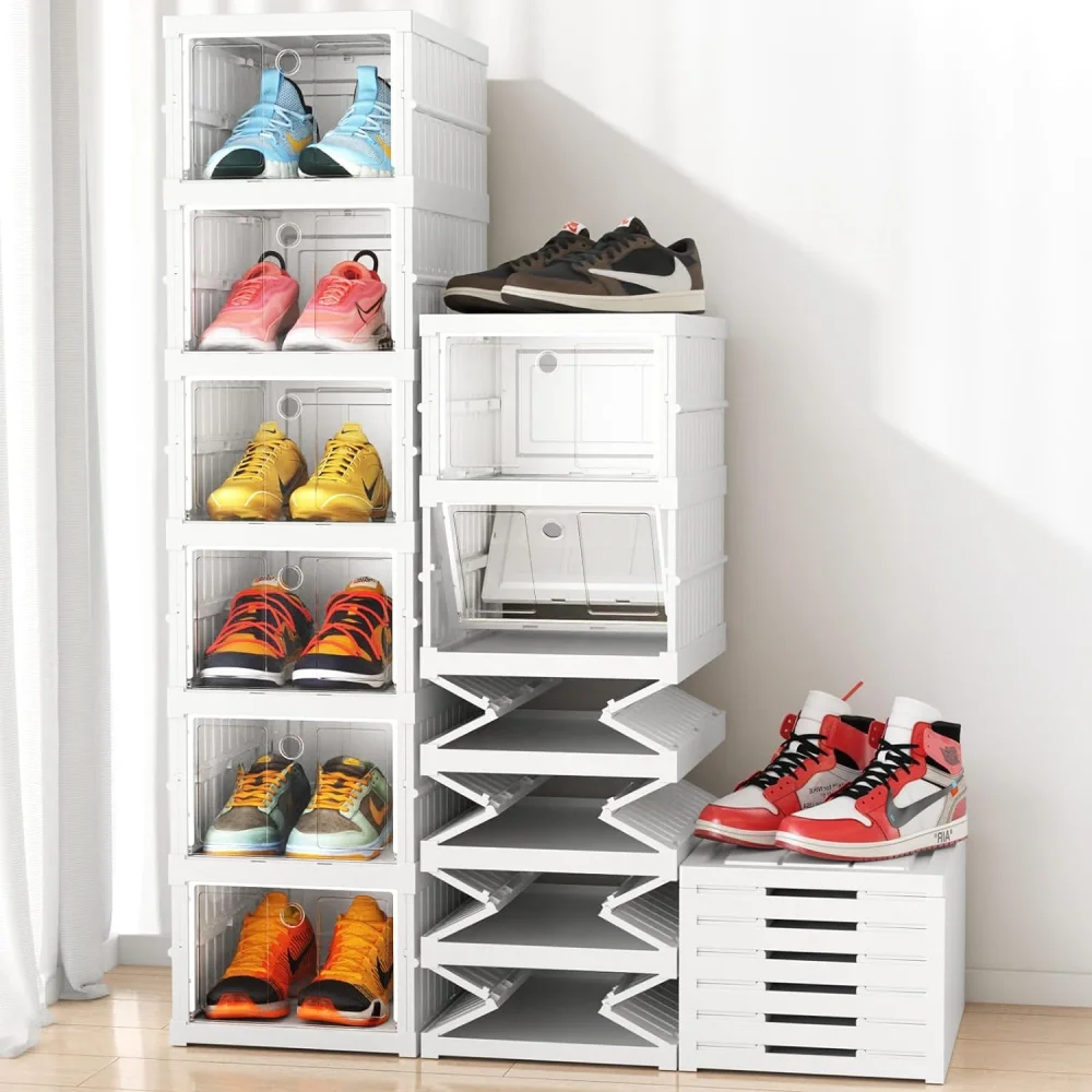 Caja de zapatos de una hilera de 6 capas, zapatero plegable, transparente y ajustable, perfecto para organizar zapatillas, botas y tacones altos, estante plegable para uso doméstico, (hebilla)