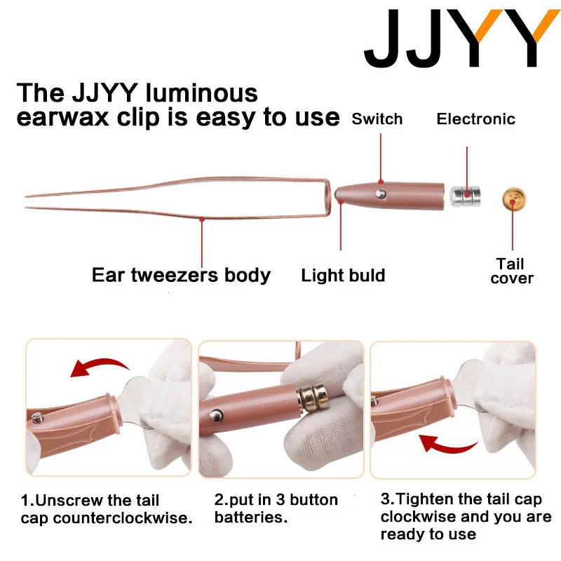 JJYY Ear Cleaner Flashlight Earpick Remover Luminous Ear Curette Light Spoon Cleaning Ear Care Tool Ear-picking Tool with Light