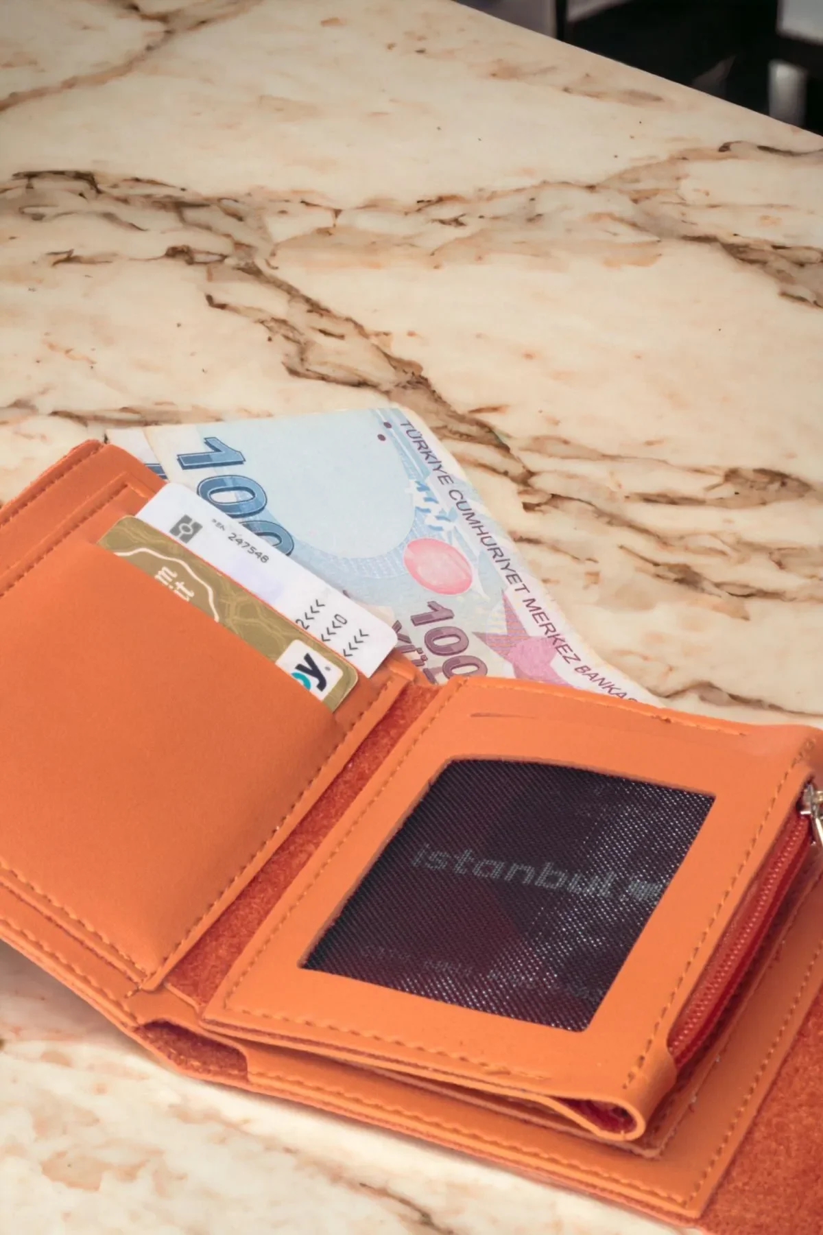 Women's Soft Leather Snap and Zipper Stylish Orange Wallet Card Holder Accessory Useful Beautiful Card Holder