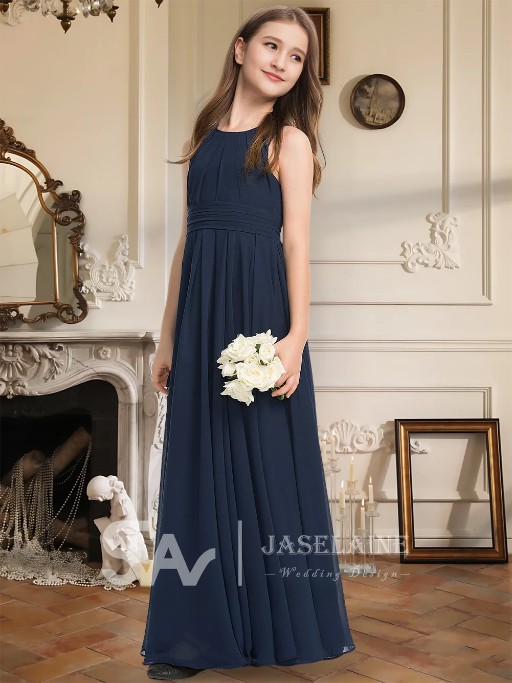 

MA Kids Child A-Line Floor-Length Chiffon Junior Bridesmaid Dress Scoop Flower Girl Dress For Wedding Party Formal Occasion