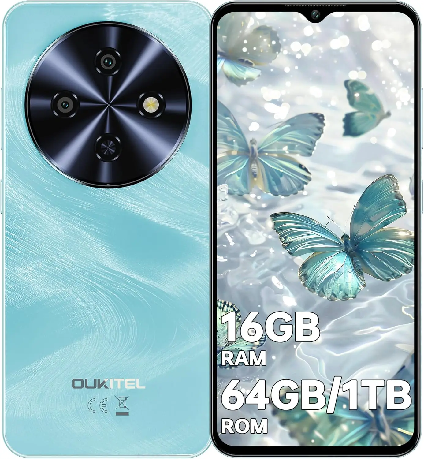 OUKITEL C5 Cell Phone Unlocked, 16(4+12)GB RAM+64GB ROM/TF 1TB Smartphone, 6.52'' Waterdrop Display Phones, 5000mAh Battery, 13M