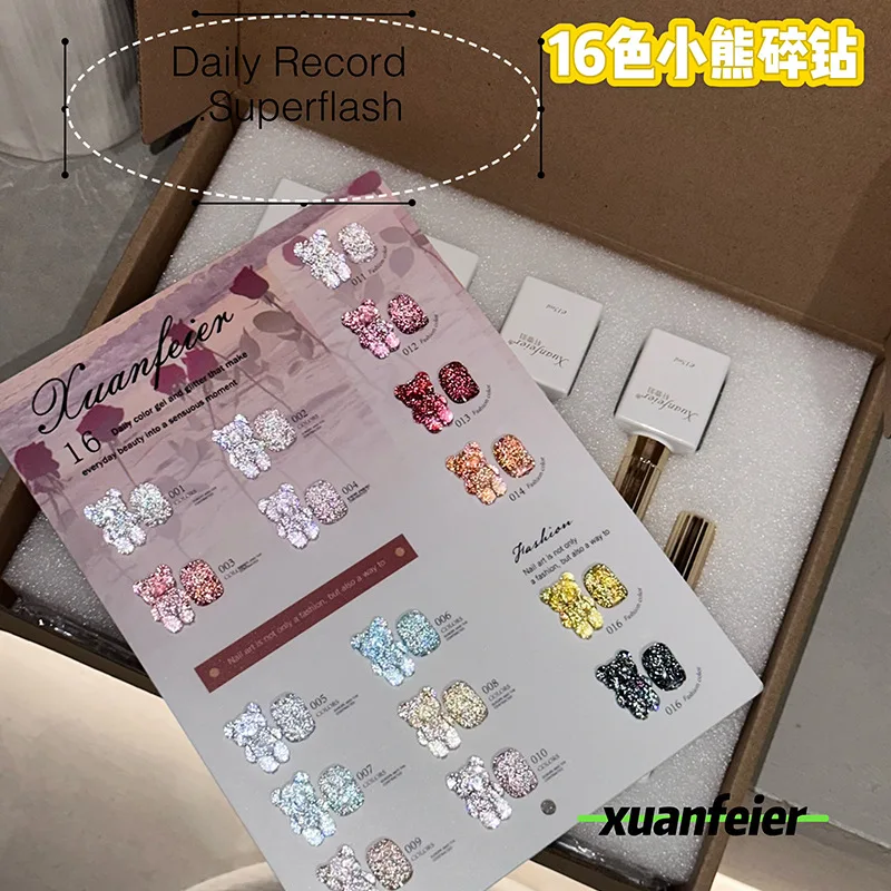 XUANFE16-Ensemble de gel pour les ongles, 16 couleurs, haute qualité, diamant cassé, kit de nail art, 2024, nouveau, offre spéciale