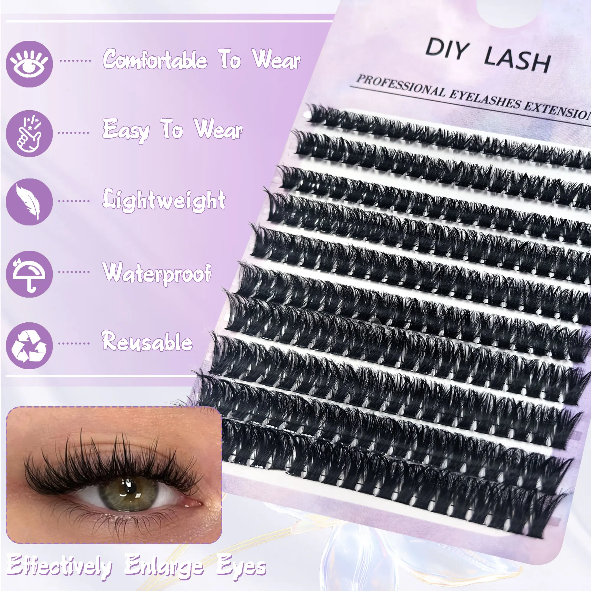200 Clusters - 20 C/20 D/40 C/40 D/60 D/80 D D I Y False Eyelashes, Fluffy Natural 3 D Eyelash Extensions, 9-16 mm Mixed Length