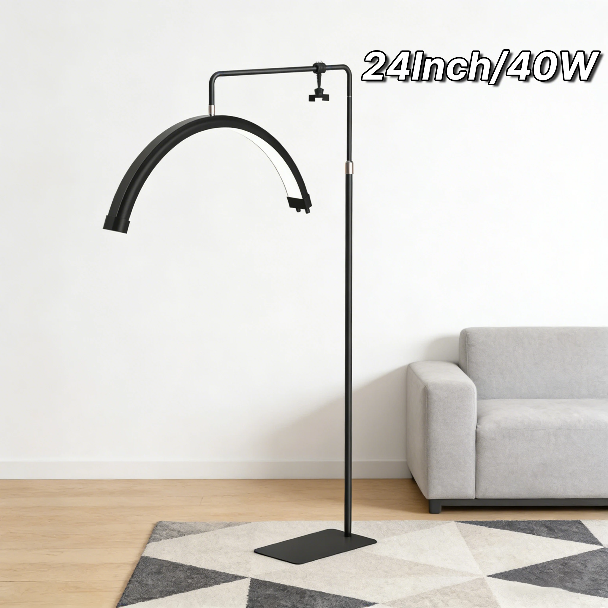 Lampe sur pied LED 40W, 24 pouces, lampe à cils LED à intensité variable, 3000K-6000K, lampe demi-lune, lampe de beauté pour les esthéticiennes, les maquilleurs