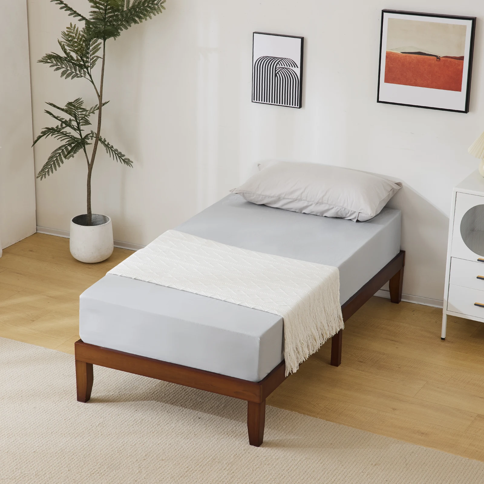

Basic bed frame, painted pine wood, brown, twin size, 189*96.5*30.5cm, wooden bed, single bModern or simple design Easy assembed