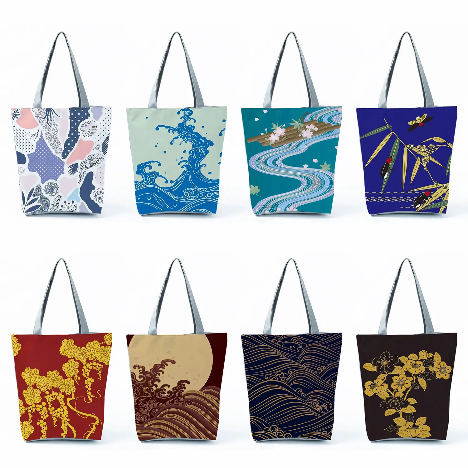 Blue High Capacity Travel Beach Package Floral Print Shoulder Bag Female Casual Shopping Tote Bag Japan Style Handbags For Women