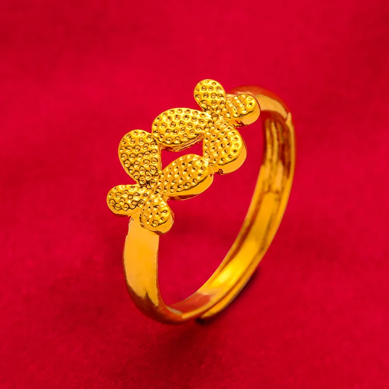 Dubai bowknot Ring Brazilian Women 24K Gold Color Wedding Bride Arabic Ethiopian Big Nigerian Jewellery Moroccan Resizable