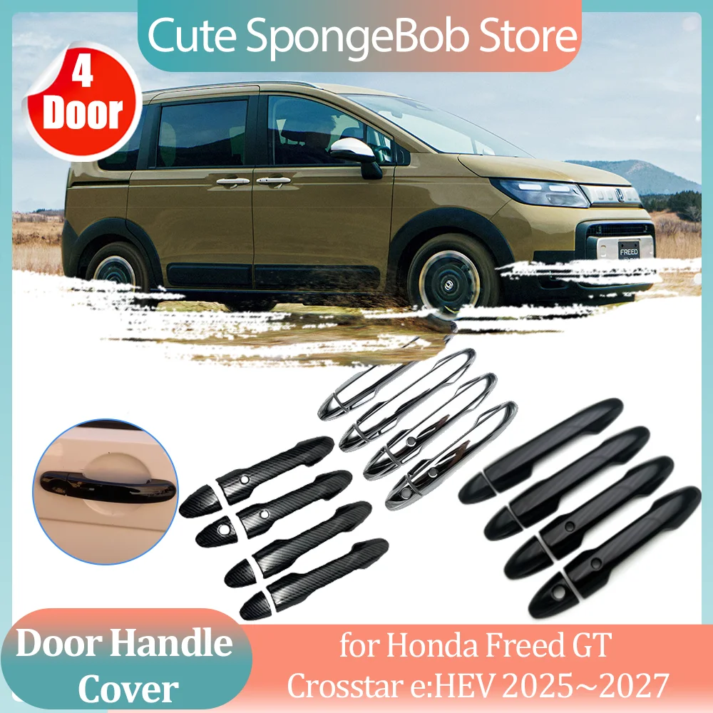 

Автомобильная ручка для Honda Freed GT Crosstar e:HEV 2025 ~ 2027, черная хромированная наклейка на дверь из углеродного волокна, накладка на полоску, аксессуары