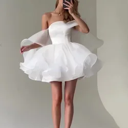 Short Srapless Wedding Dress Off Shoulder Mini Lace-up Bridal Gown Simple Vestido De Novia