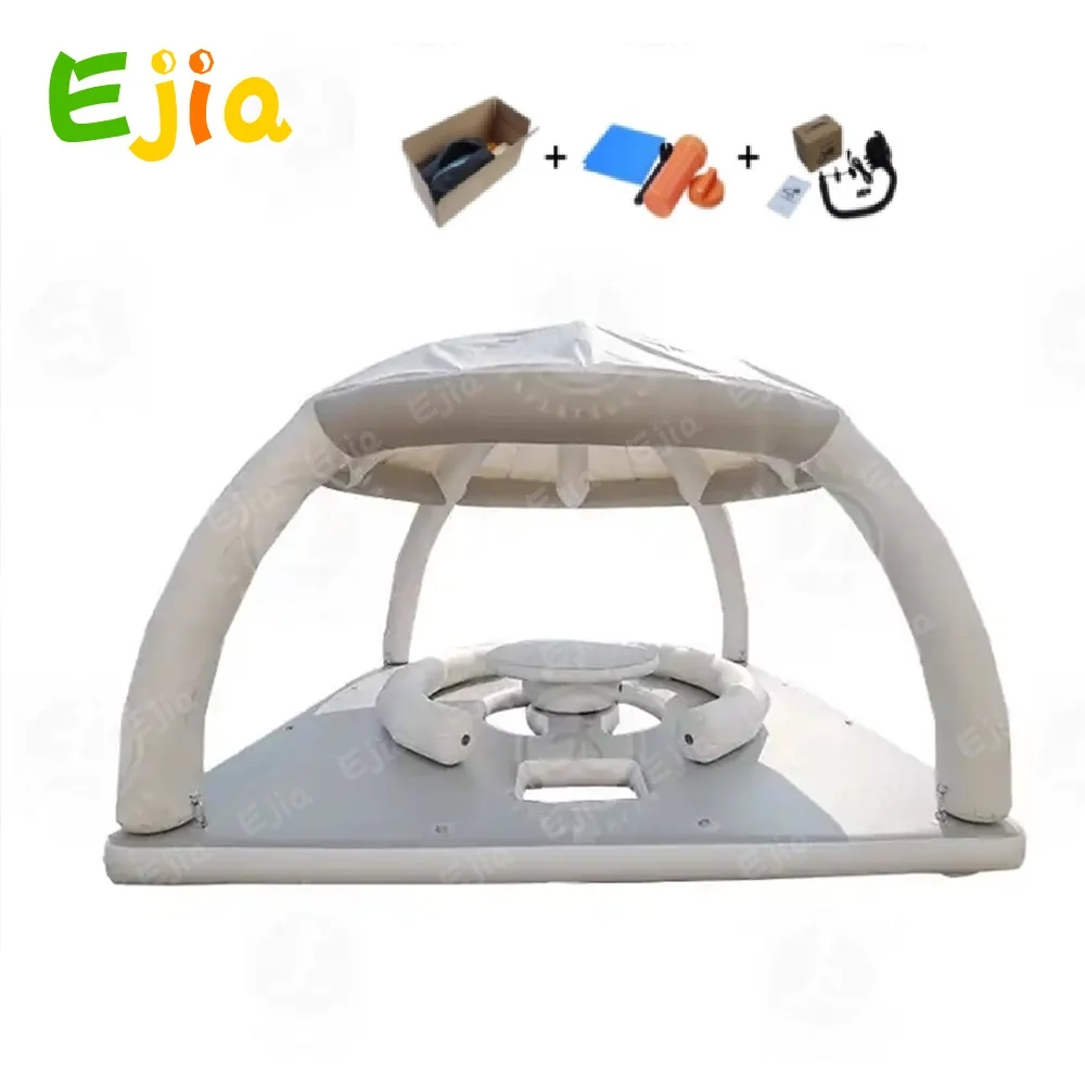 Customized Inflatable Island Cabana, Yacht Cabana Floating Platform with Removable Canopy and Table, Perfect for Pool, Lake,