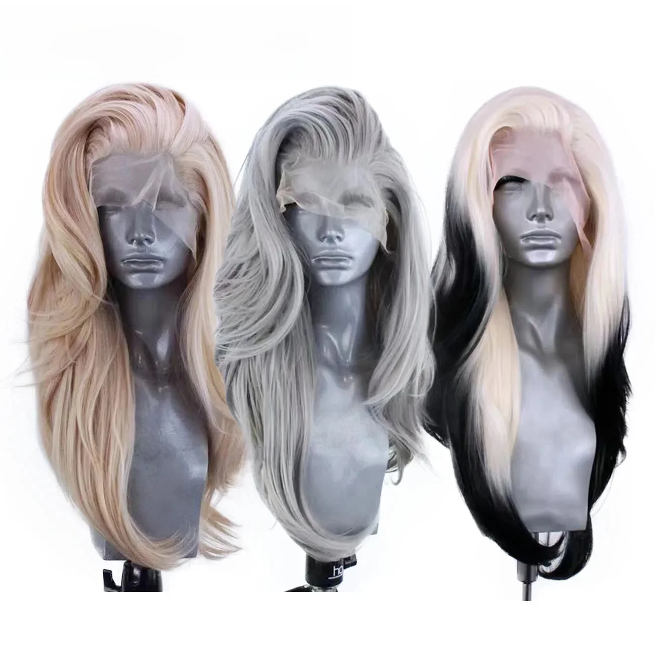 AIMEYA Silbergraue Spitzenperücke, hitzebeständige synthetische Spitze-Front-Perücke, lange natürliche Wellenmischung, blonde Spitzenperücken, täglicher Gebrauch, Cosplay