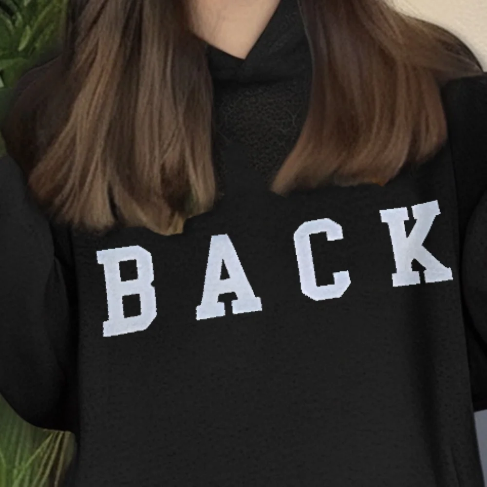 

Back Letter Hoodie Simple Slogan Text Print Fall Winter Casual Loose Long Sleeved Edgy Trendy Fashionable Sweatshirt Cloth Tops