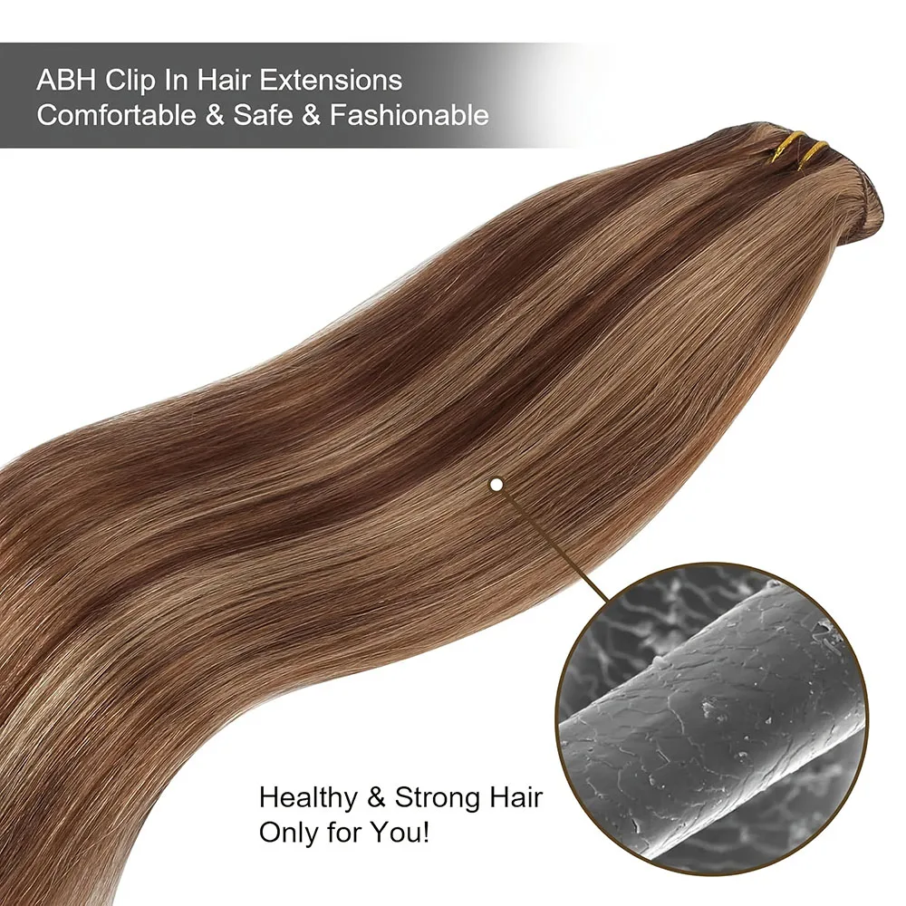 ผมต่อแบบคลิปหนีบ P4/27 ไฮไลท์ตรง 8-24 นิ้ว ผมแท้ 100% เรมี่ น้ำหนัก 110 กรัม 8 ชิ้น/ชุด สำหรับผู้หญิง