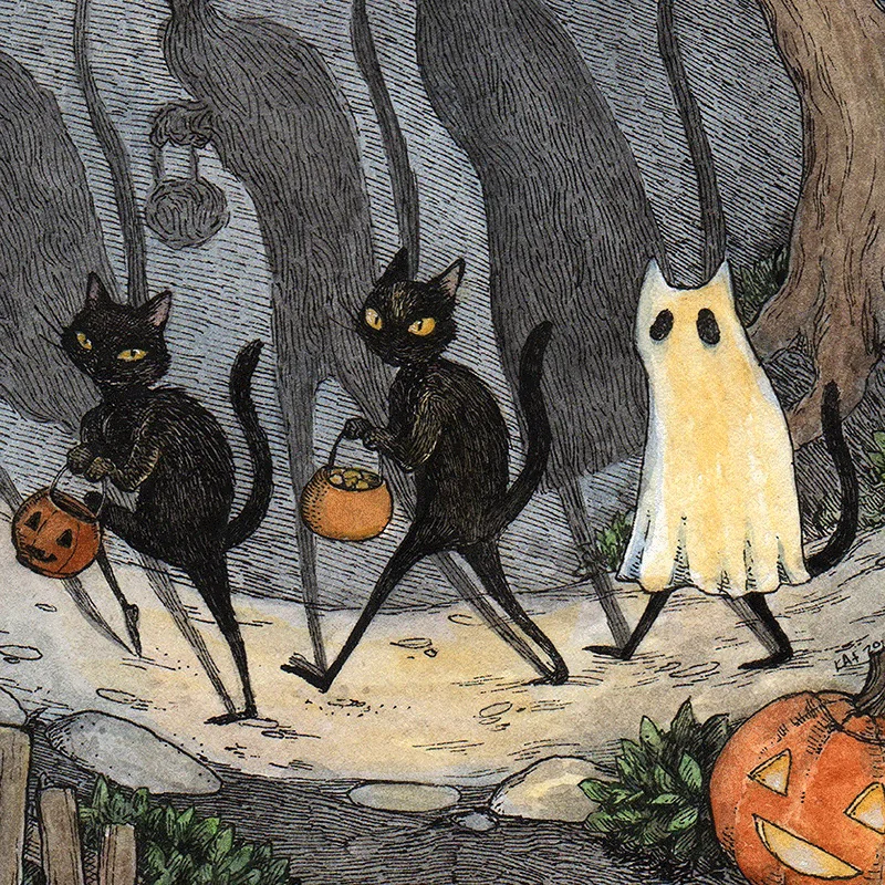 The Bad Luck Gang Poster Halloween Witch Black Cat Art Print The Familiars Joyride Wall Art Canvas Painting Home Room Decor