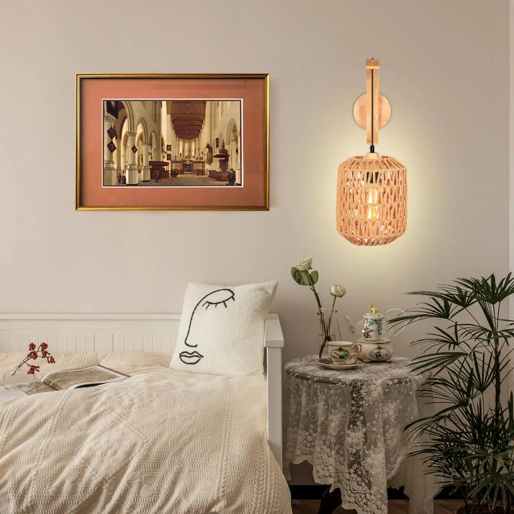 

New Chinese Tea Room Dining Room wall lamp Living Room Medieval Lamp Tatami Study Porch Creative Rattan wall lamp Bar Lamp