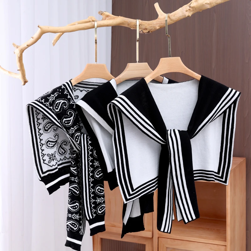 

Двусторонняя шаль — черно-белый цвет и узор в полоску пейсли, модная теплая зимняя накидка для женщин