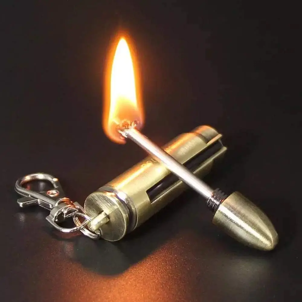 Match Bullet Metal Key chain lighter, Reusable Survival Fire Starter Lighter, Emergency Waterproof Gift