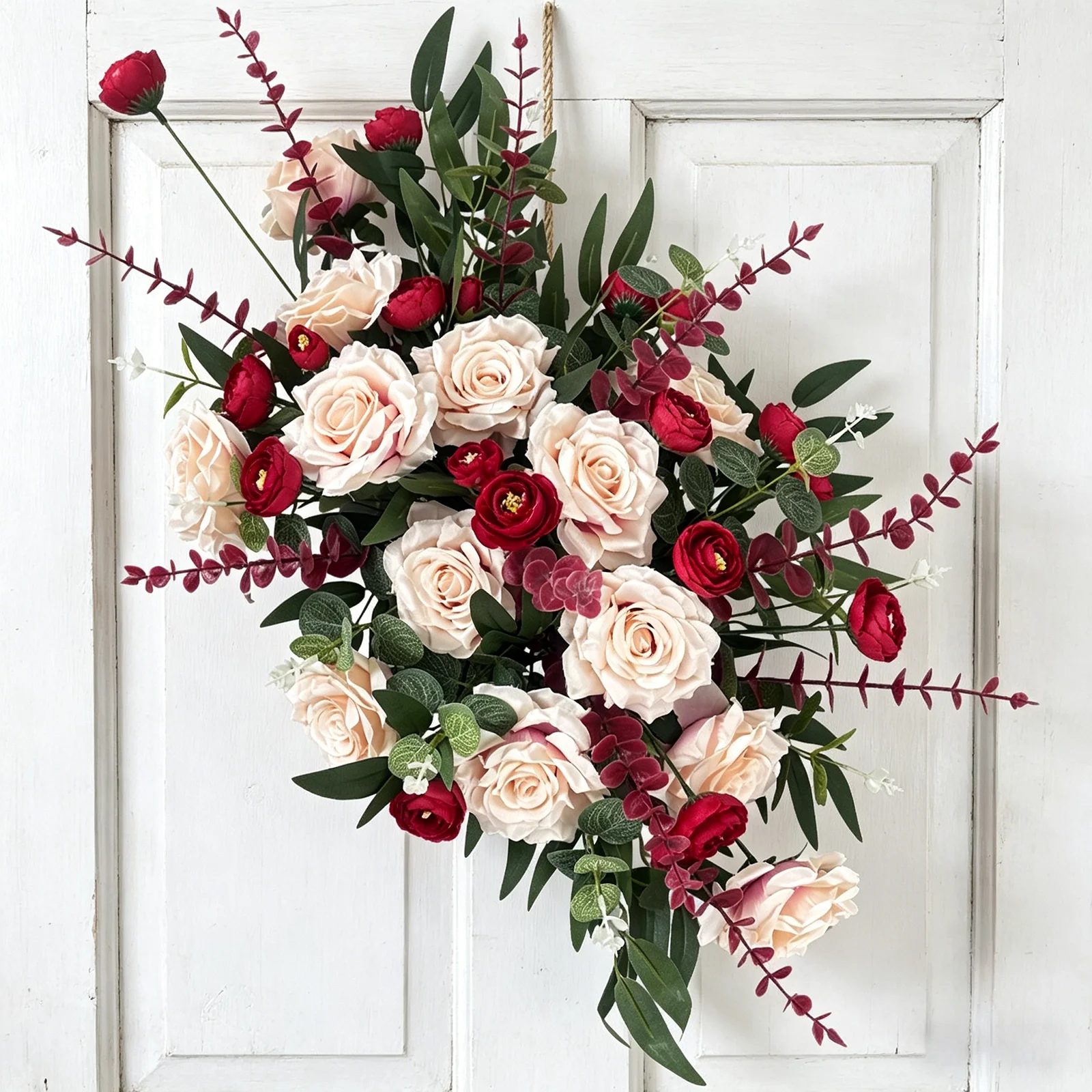 

Red Blush Rose Artificial Flower Bouquet 76cm Silk Floral Arrangement for Wedding Home Centerpiece Party Decor