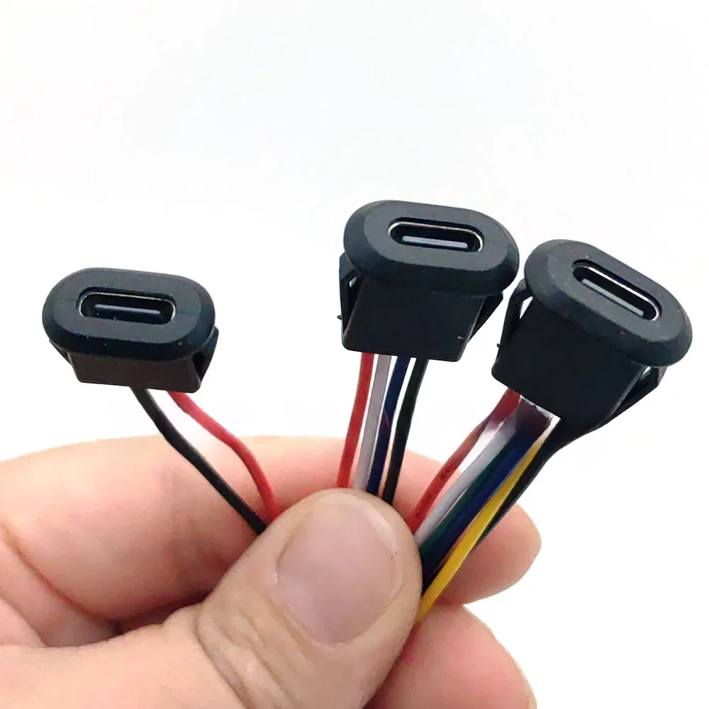 Connecteur USB étanche de Type USB-C à 2 broches, Base femelle à Compression directe, Interface de charge avec fil à souder PH2.0