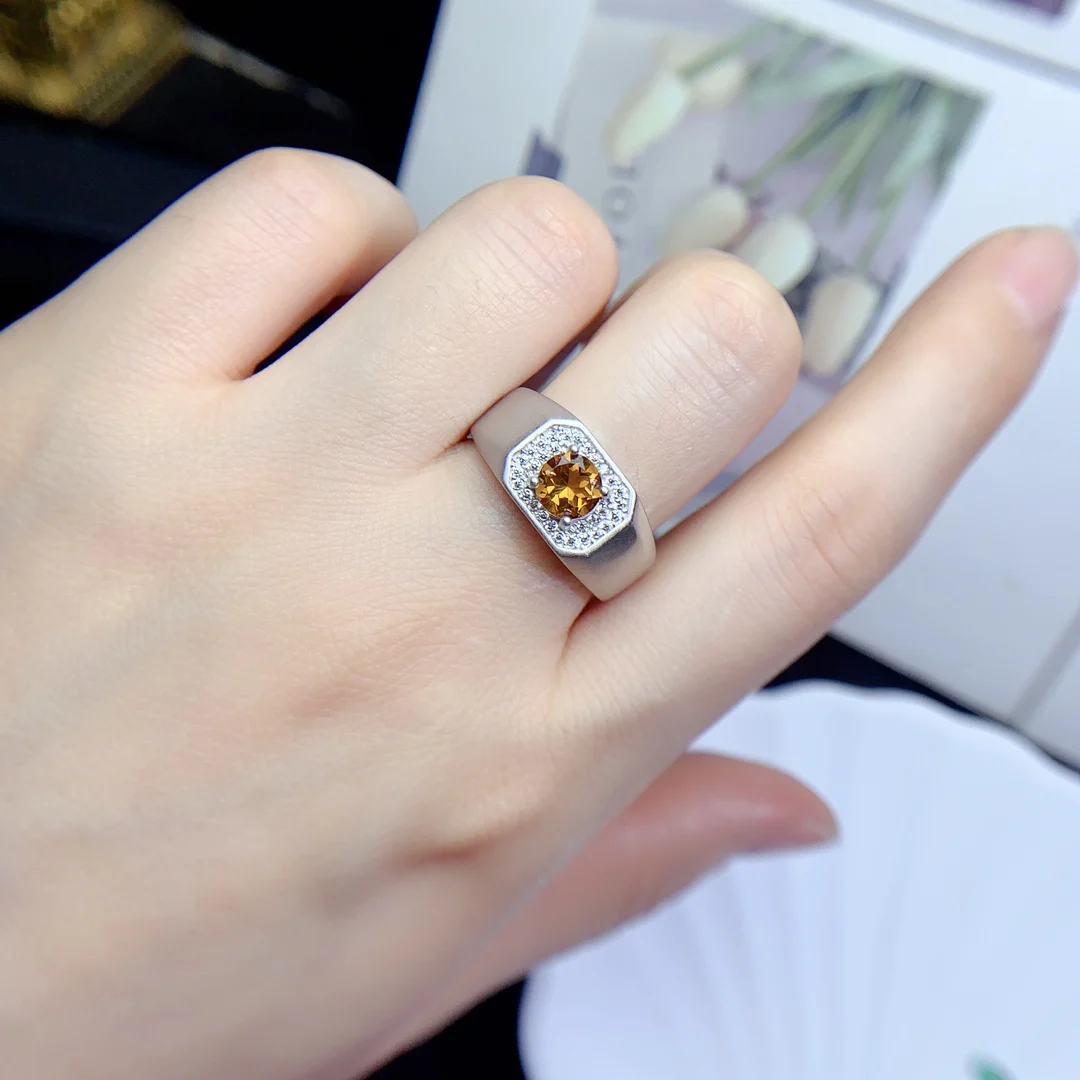 KJJEAXCMY Boutique Jewelry 925 Pure Silver Natural Yellow Crystal Men's Ring Electroplated Platinum and Gold Party Birthday New