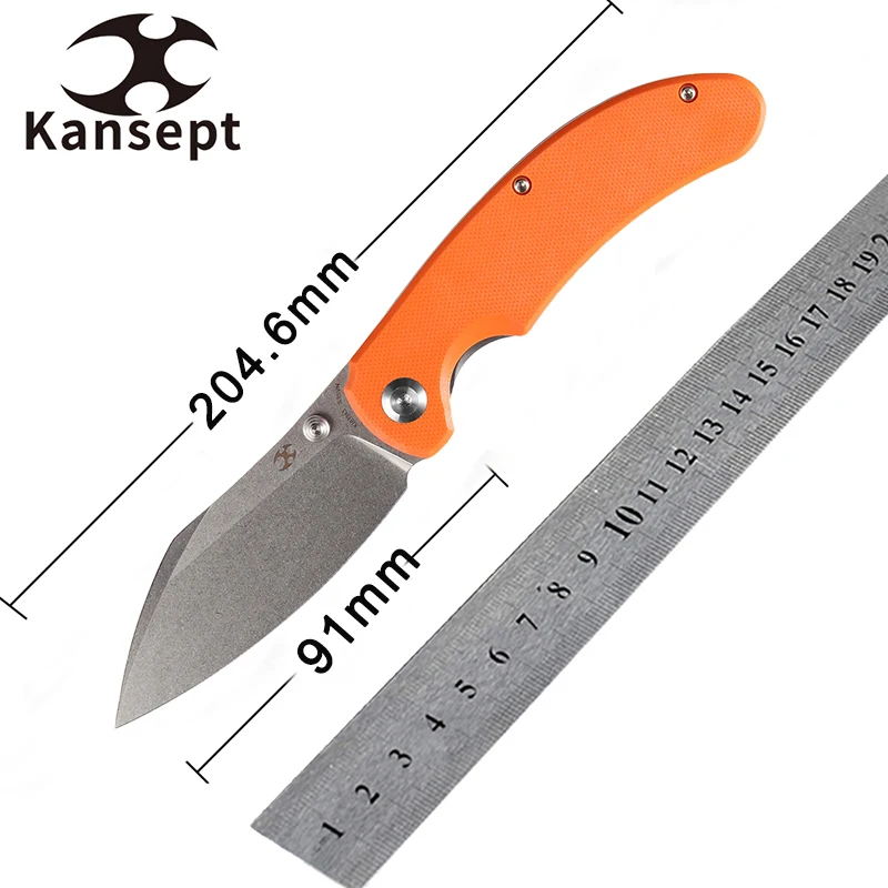 Kansept Nesstreet Folding Knives K1039A5 Stonewashed CPM-S35VN Blade Orange G10 Handle with Karambit Maker Designed EDC