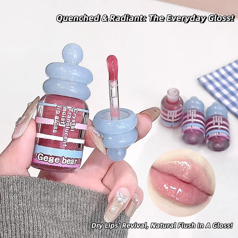 Gege Bear Niedlicher Flaschenförmiger Kristall-Lipgloss Feuchtigkeitsspendendes Aufpolsterndes Lippenöl Spiegelglanz-Lippentinte Nicht Klebend Feuchtigkeitsspendend Repariert Trockene Lippen