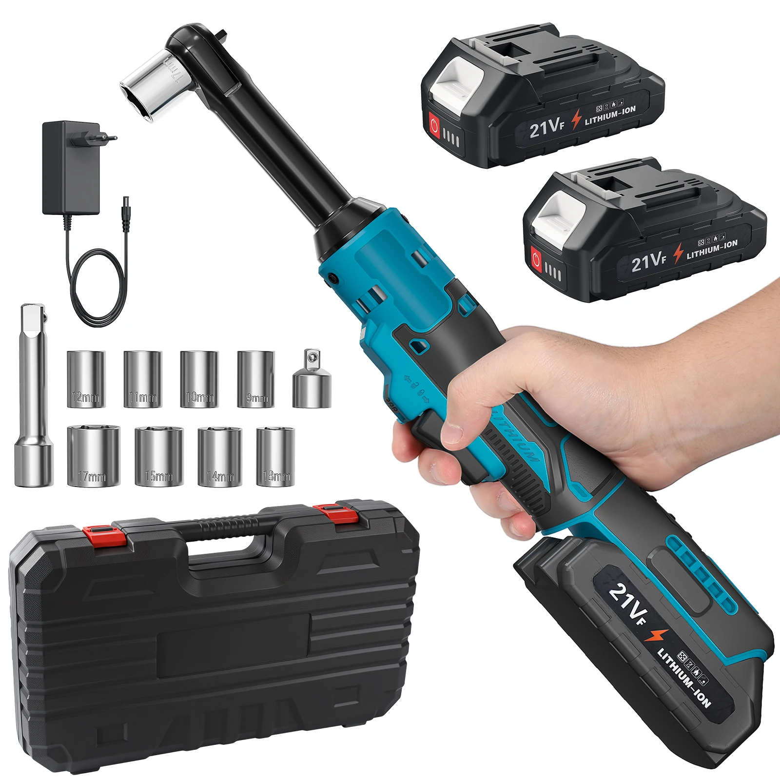 21V Elektrischer Ratschenschlüssel-Satz 6,3 Zoll Kabelloser Verlängerter 3/8" Winkelschlüssel mit 80Nm Drehmoment Kompatibel mit Makita 18V Akku