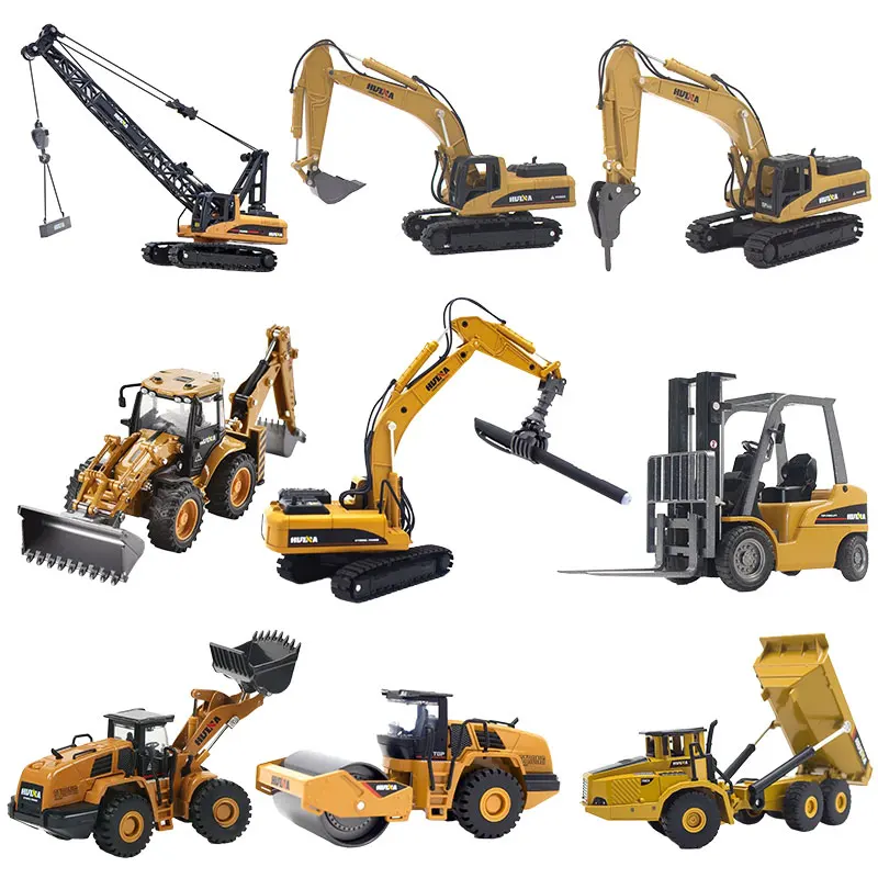 1:50 Excavator Dump Truck Roller Loader Crane Timber Engineering Construction Vehicle Alloy Toy Model New Year Gift For Children