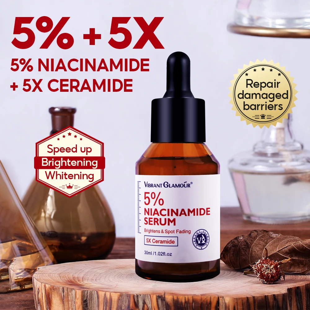 VIBRANT GLAMOUR 5% Royal DSM Niacinamide Serum 5X Ceramide Inhibit Melanin Quickly Brighten Remove Acne Sun Spots 30ml