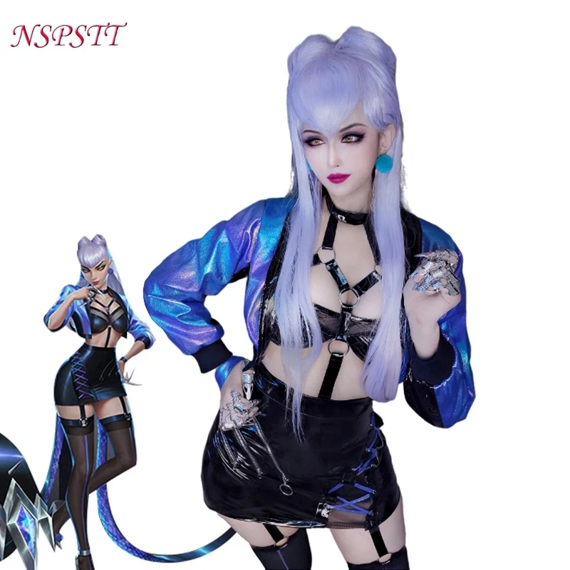 NSPSTT LOL KDA Evelynn Cosplay Costume LOL KDA ALL OUT Cosplay Costume Evelynn Outfit Women Uniform Bra Coat Skirt