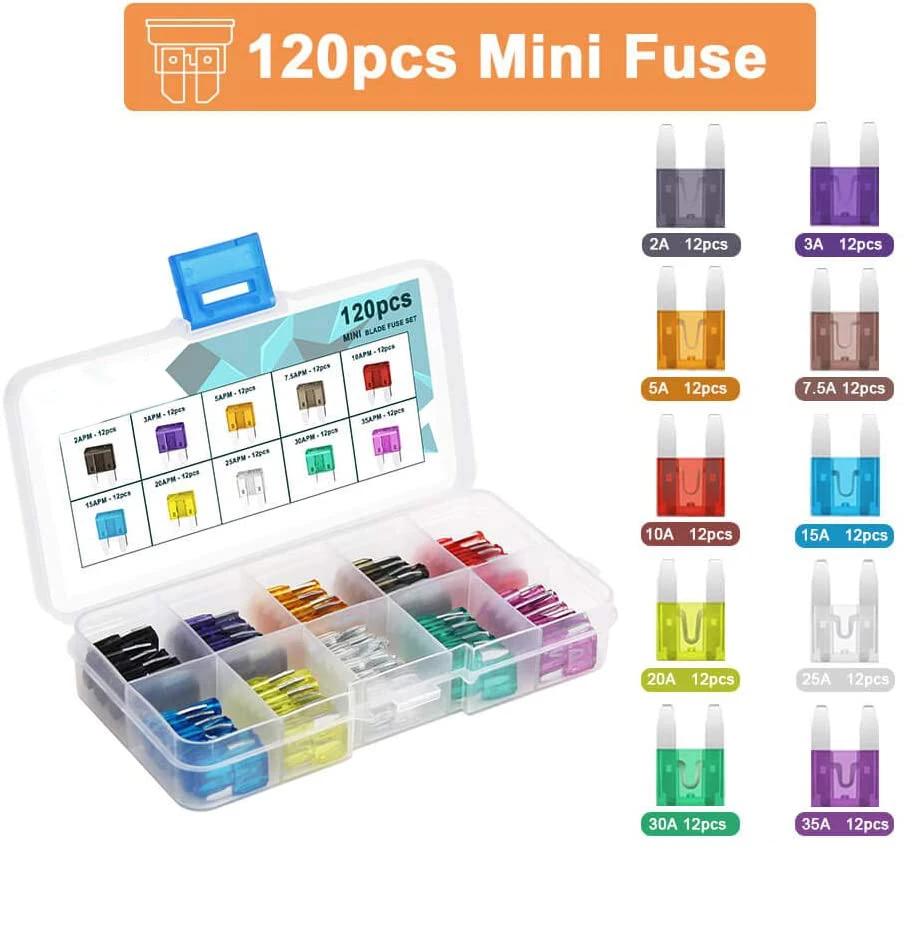 Mini-120Pcs/Standard-100Pcs Blade Fuse Assortment -  Car Automotive Truck Auto ATM Fuse Kit (2 3 5 7.5 10 15 20 25 30 35 AMP)