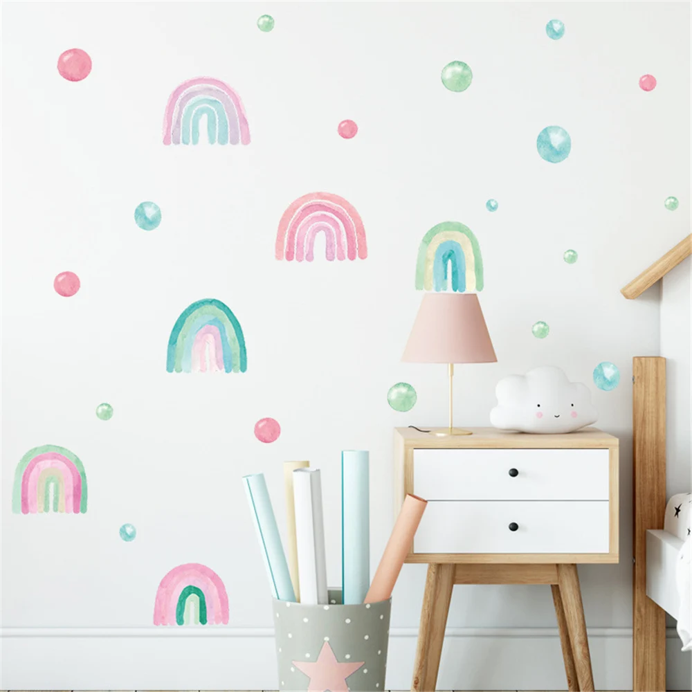 Watercolor Decals Wall Decor Dot Rainbow For Children Kids Room Wall Sticker Self-adhesive PVC Home Furniture Ornament Film Cute