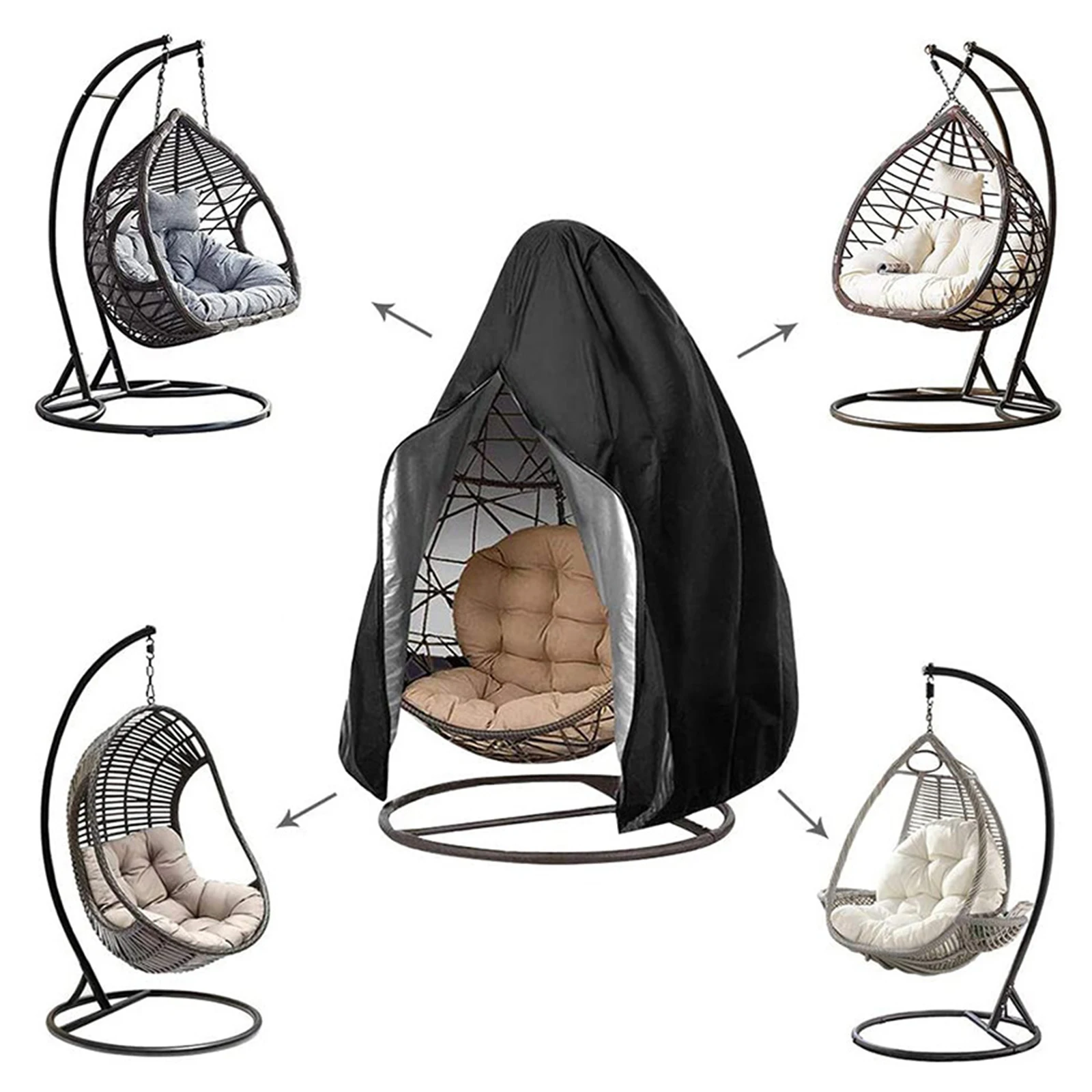 

waterproof Hanging Swing Patio Egg Chair Cover Protector Black Swing Hanging Chair Covers with Zipper Large