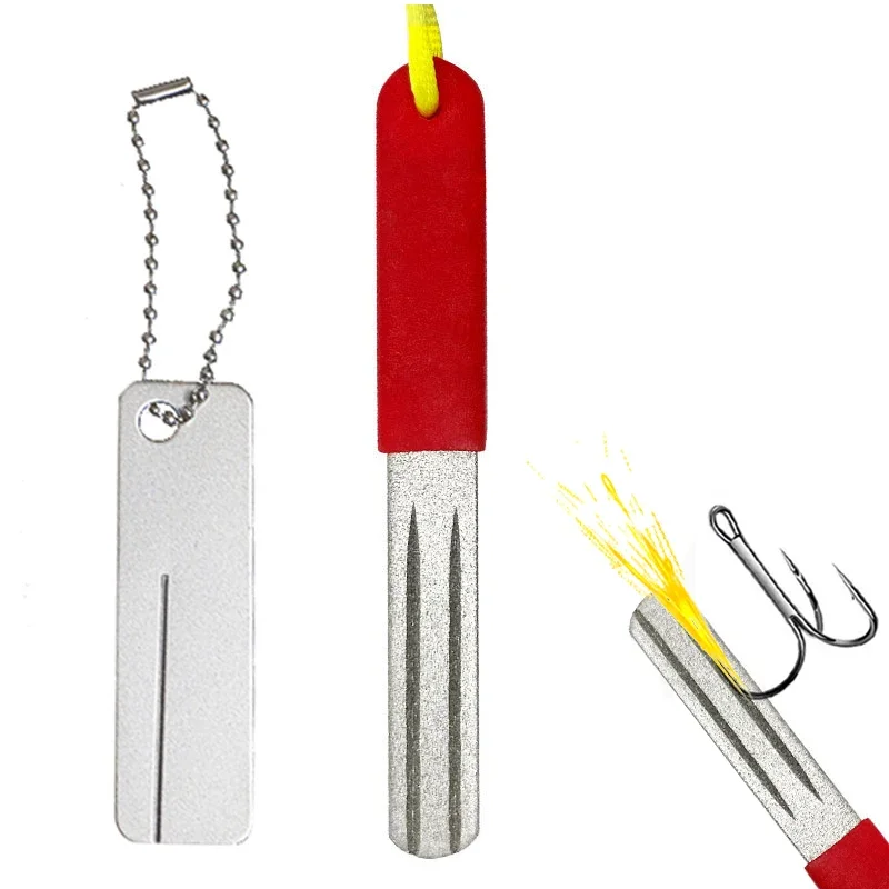 Affûteur d'hameçon de pêche Portable, outil en pierre de diamant pour affûter des hameçons, porte-clés inclus pour la pêche en plein air 1 pièce