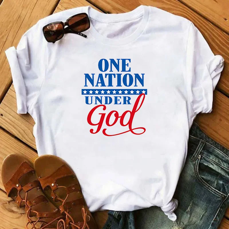 American One Nation Under God Fashion Sports Women's T-Shirt Harajuku Graphic Clothing Women's