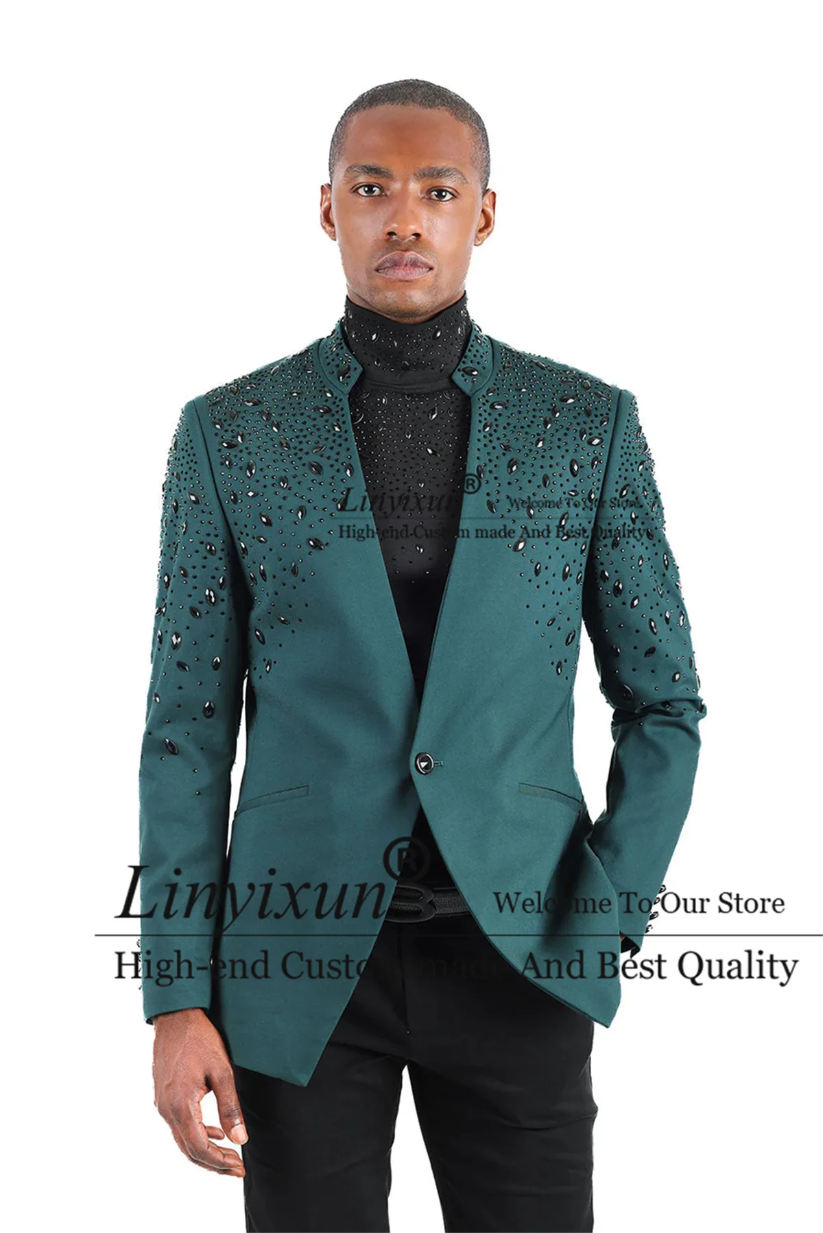 Luxury Embroidered Beaded Men Suits 2 Pieces Sets Wedding Groom Tuxedos Business Male Prom Party Blazers Slim Fit Costume Homme