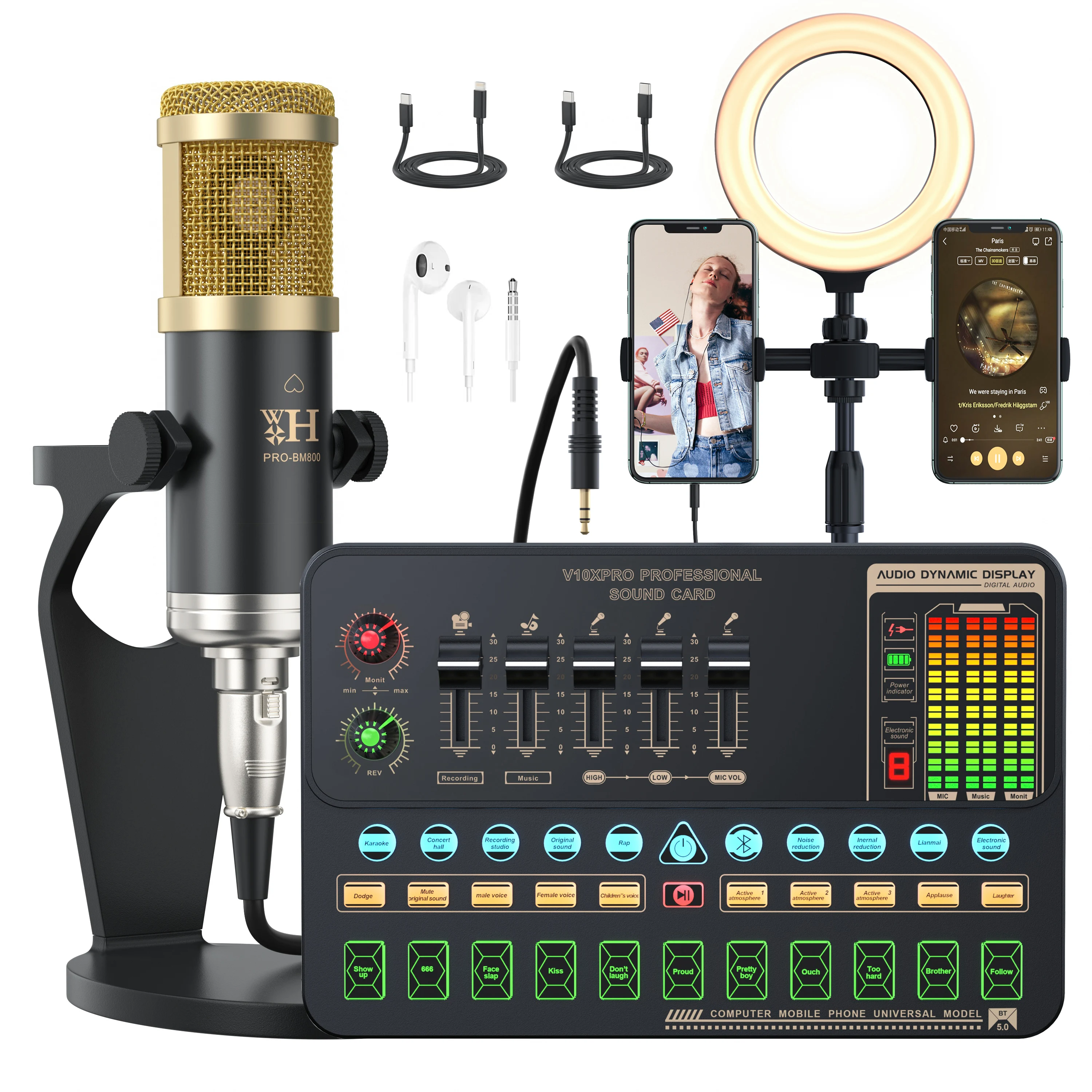 Imagem -05 - Upgrade Professional Audio V10xpro Sound Card Conjunto Pro-bm800 Mic Studio Microfone Condensador para Live Streaming Novo