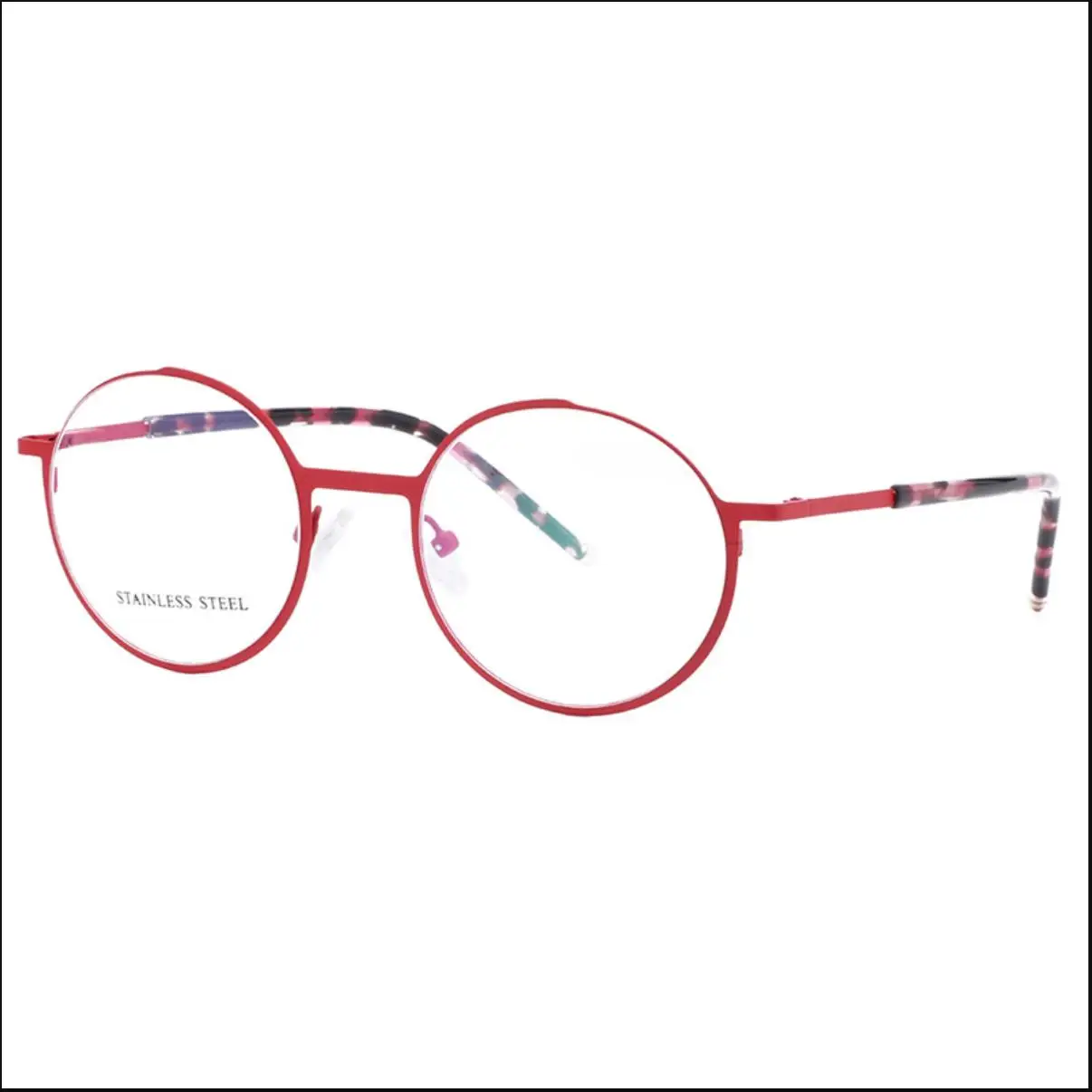 Pink Round Women Eyeglasses Frames for Women Optical Glasses Frames Metal Full Rim Rx Eyewear Red Tortoise Light Stainless Steel