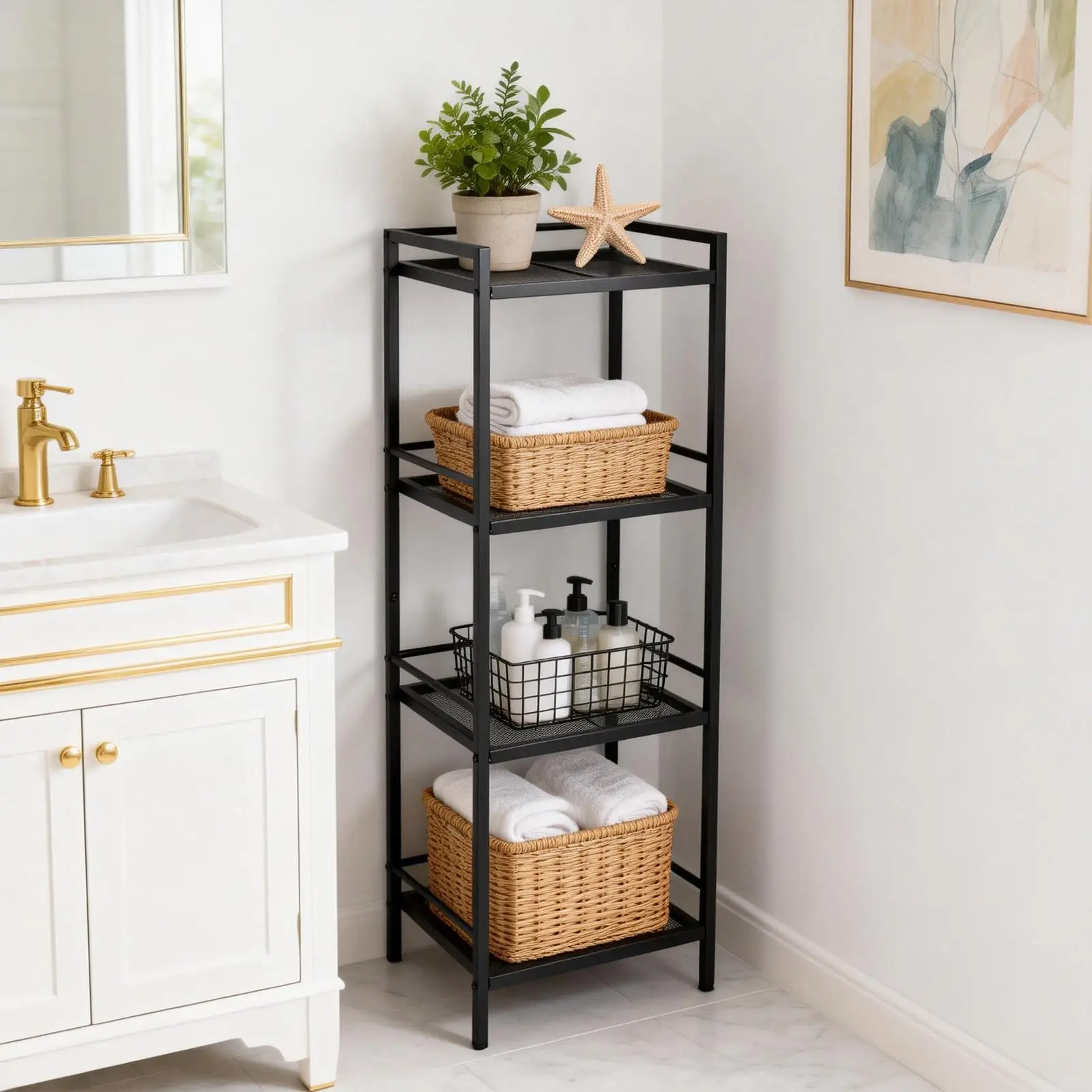 Bücherregal, 4 Etagen Kohlenstoffstahl Aufbewahrungsregal Pflanzenregal, Platzsparendes Multifunktionales Schmal Standregale Für Büro, Wohnzimmer, Schlafzimmer, Küche, 39 L x 30 B x 112 H Cm (Schwarz)