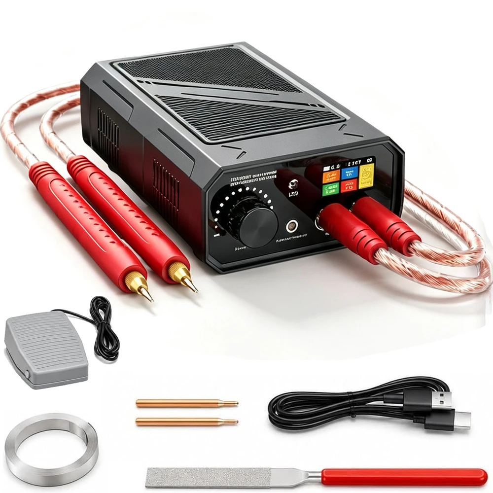 Bromose 10000W Tragbarer Akku-Punktschweißer DIY Mini-Schweißgerät 18650 Lithium-Akku-Pack Schweißwerkzeug 10000mAh Schweißbar für 0,1, 0,15, 0,2, 0,25 und 0,3 mm Nickelstäbe