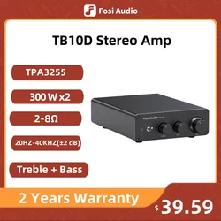 Fosi Audio 300Wx2 HiFi Sound Power Amplifier Upgrade New  TPA3255 Class D Stereo Amp With Treble Bass For Home Speaker