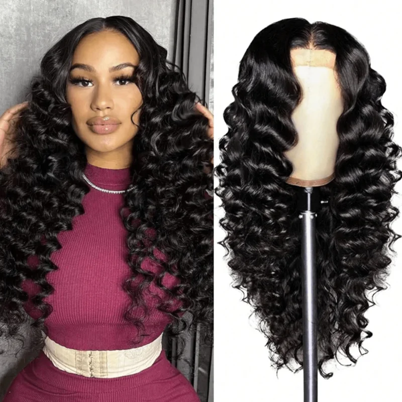 

200 Плотность 13x4 HD Прозрачный кружевной фронтальный парик Свободный парик с глубокими волнами Кружевной парик Fontal Человеческие волосы Предварительно выщипанные вьющиеся парики из человеческих волос