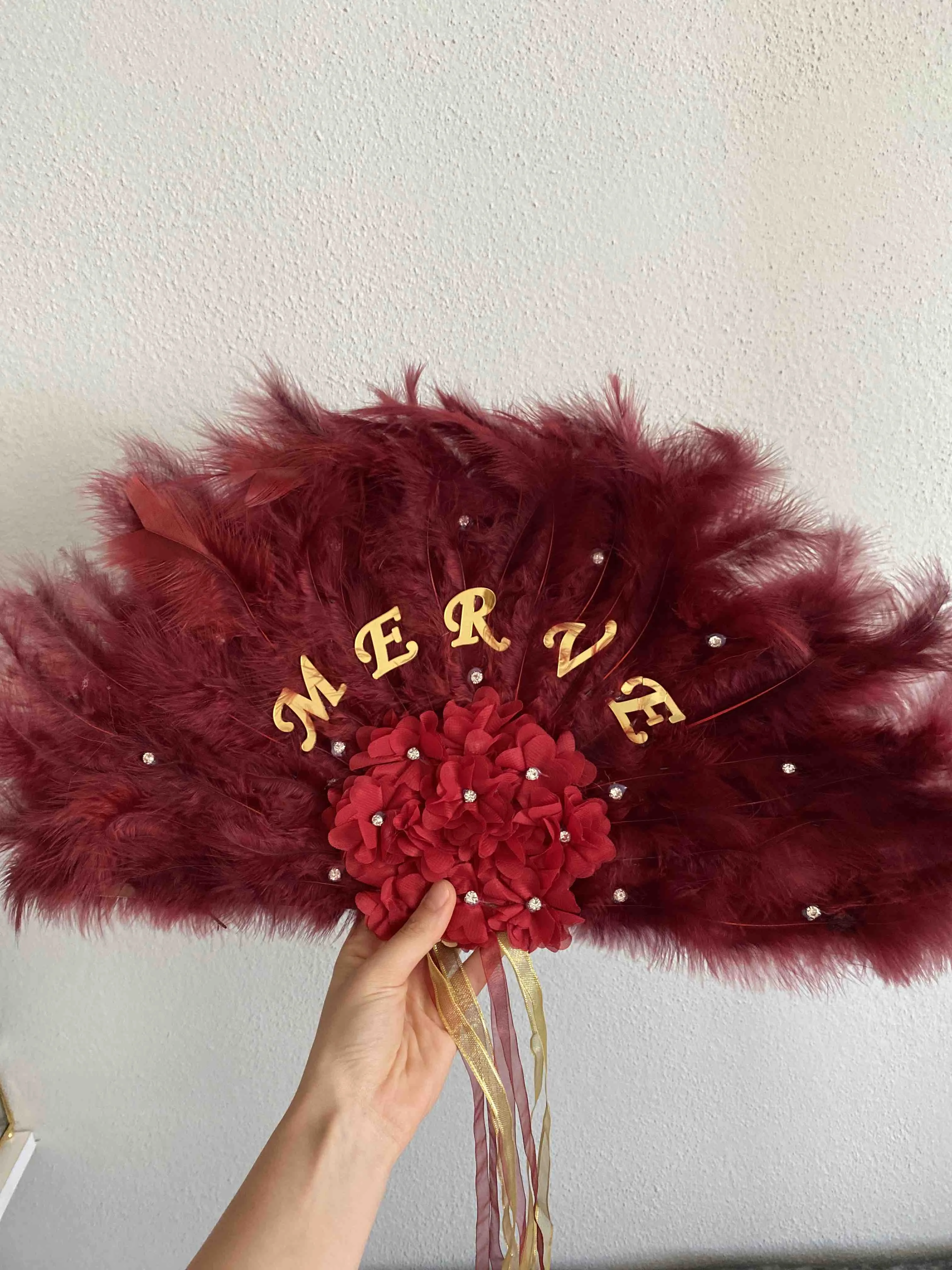 Maroon Bridal Range, Bachelor Party, Bride To Be, Bridesmaids, Hina Night, Wooden Feathered Fan