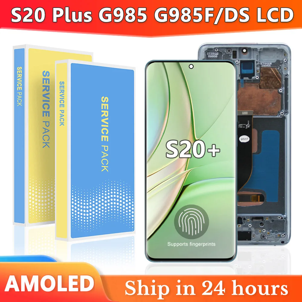 For AMOLED LCD with Frame Fingerprints For SAMSUNG S20 Plus LCD G985 G985F/DS Display Touch Screen Digitizer Assembly Replaceme