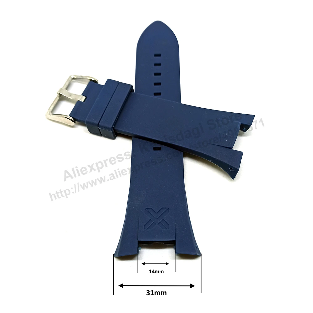 Armani Exchange AX1041 , AX1084 , AX1108 , AX1185 , AX1282 - Fits with 31mm Blue Rubber Silicone Replacement Watch Band Strap