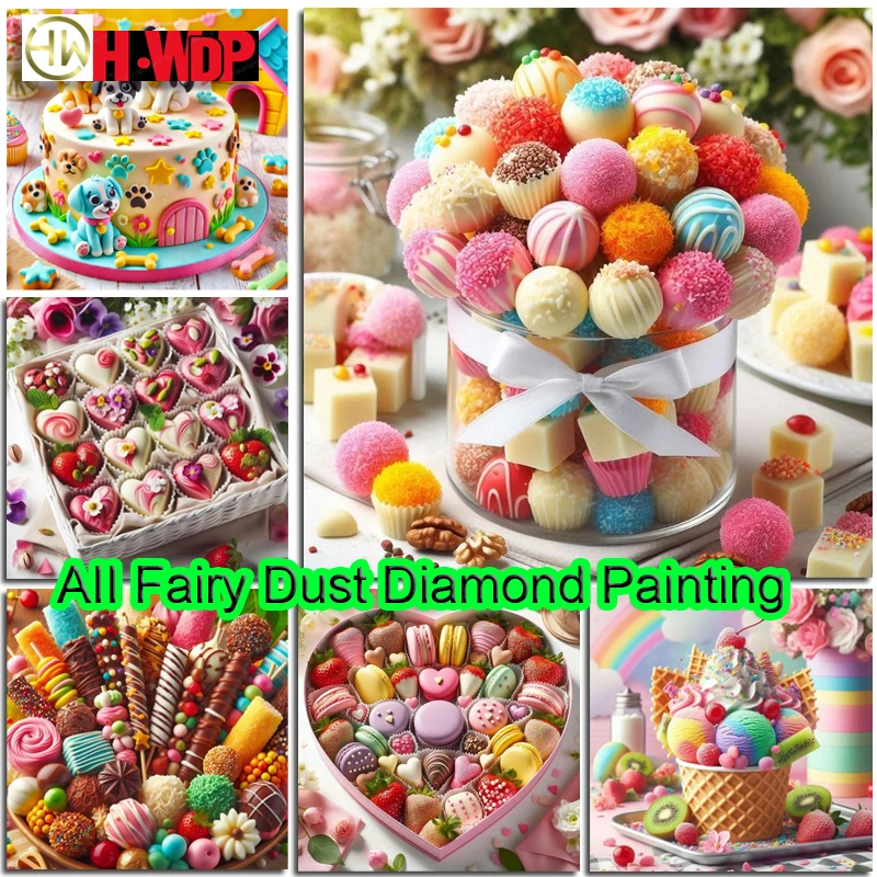 Kit de Pintura de Diamantes 100% Polvo de Hadas, Mosaico Cuadrado de Comida, Bordado de Postres, Arte de Diamantes AB, Decoración Completa de Cristal para el Hogar