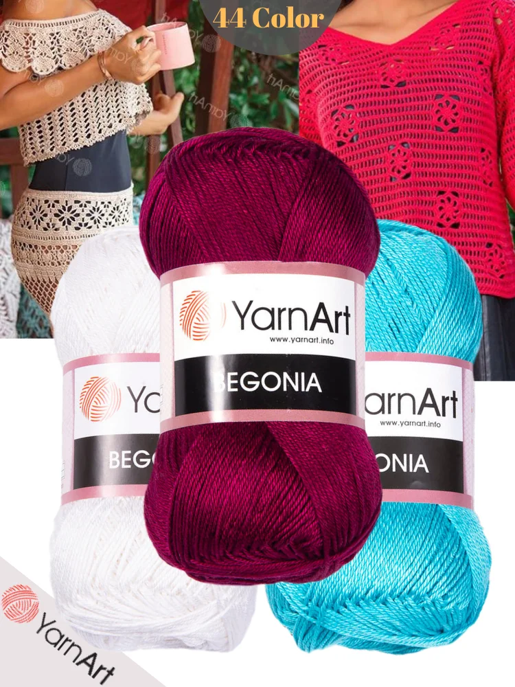 Mercerized Cotton Knitted Yarn - 52 Color Options - 170 Meters(50gr) - Yarnart Begonia - Cardigan - Sweater - Scarf - Shawl - Beanie - Booties -